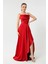 Kırmızı Yırtmaç Detaylı Saten Abiye Elbise 4522348.08 2