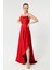 Kırmızı Yırtmaç Detaylı Saten Abiye Elbise 4522348.08 3