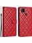 Xiaomi Için Redmi 10A Pu Deri Deri Stand Kapağı Dikiş Hattı Rhombus Cüzdan Telefon Kılıf Kırmızısı (Yurt Dışından) 1