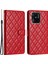 Xiaomi Redmi 10C Için 4g Katlanabilir Stand Telefon Deri Kılıf Dikiş Çizgisi Rhombus Cüzdan Kapak-Kırmızı (Yurt Dışından) 1