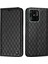 Xiaomi Redmi Için 10C Rhombus Desen Telefon Flip Deri Cüzdan Kılıfı Litchi Doku Doku Giyim Dayanıklı Kapak Stand-Black (Yurt Dışından) 1