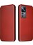 Xiaomi 12T Pro 5g Şok Geçirmez Pu Deri Telefon Kılıf Yuvası Stand Karbon Fiber Doku Manyetik Emilim Flip Cover-Brown (Yurt Dışından) 1