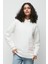 Baskılı Kapüşonlu Uzun Kol Kalın Sweatshirt 952 Ekru 1