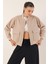 0688 Çift Cepli Crop Ceket - Bej 3