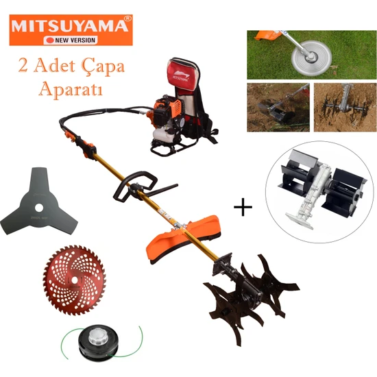 Mitsuyama Japon Toprak Çapalama Makinesi + Sırt Tırpan (2 Adet Çapa Aparatı)