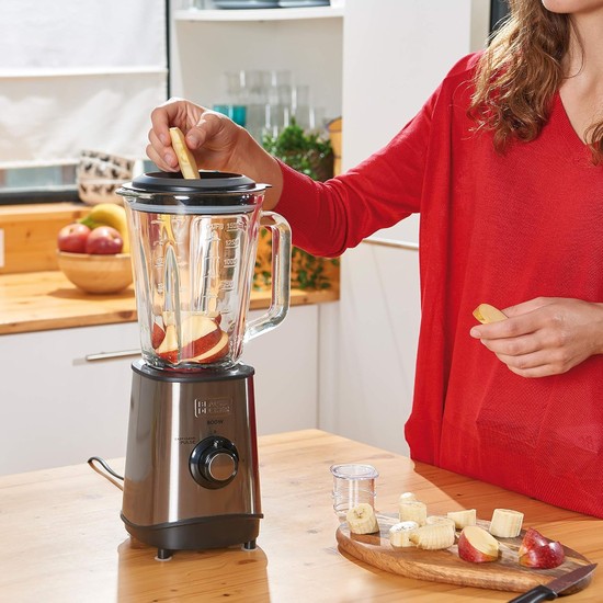 BLACK DECKER BXJB800E - Blender mixeur 800W, bol en verre de 1.5L, 3 vitesses & BXHBA600E
