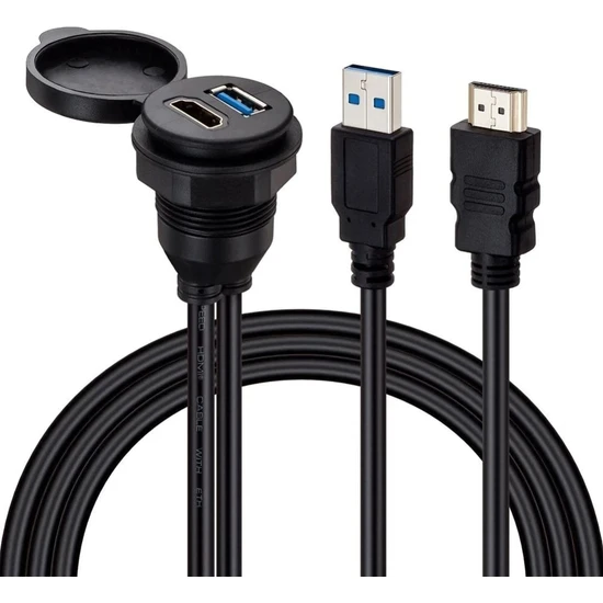 melekstore Powermaster PM-12428 Araç Kontrol Paneli USB 3.0 + HDMI Uzatma Kablosu Gömme Montaj