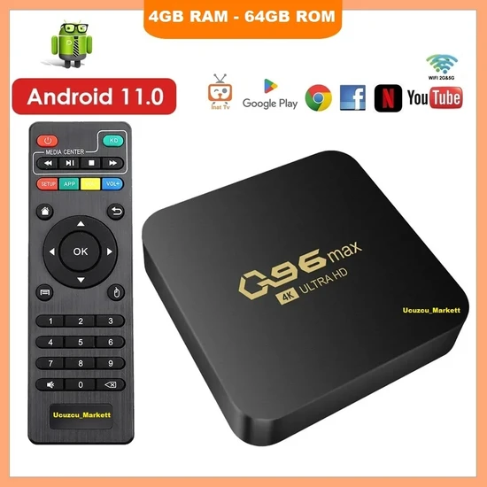 Ucuzcu Market Android Tv Box Q96-MAX (4gb Rom - 64GB Ram) Inat Tv Yüklenerek Gönderilecektir