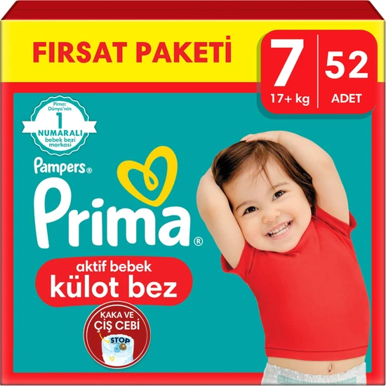 Prima Bebek Bezi Külot Bez 7 Numara 52 Adet Fırsat Paketi
