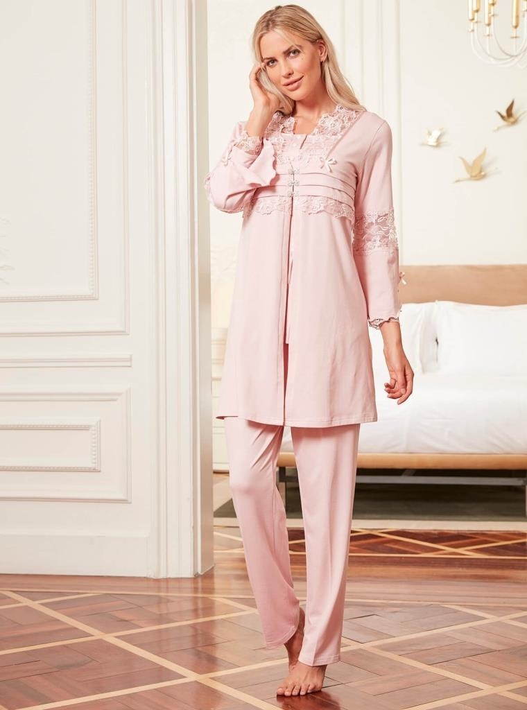 Bone Club 4800 Pudra Hamile Lohusa 3 Lü Pijama Sabahlık Tk