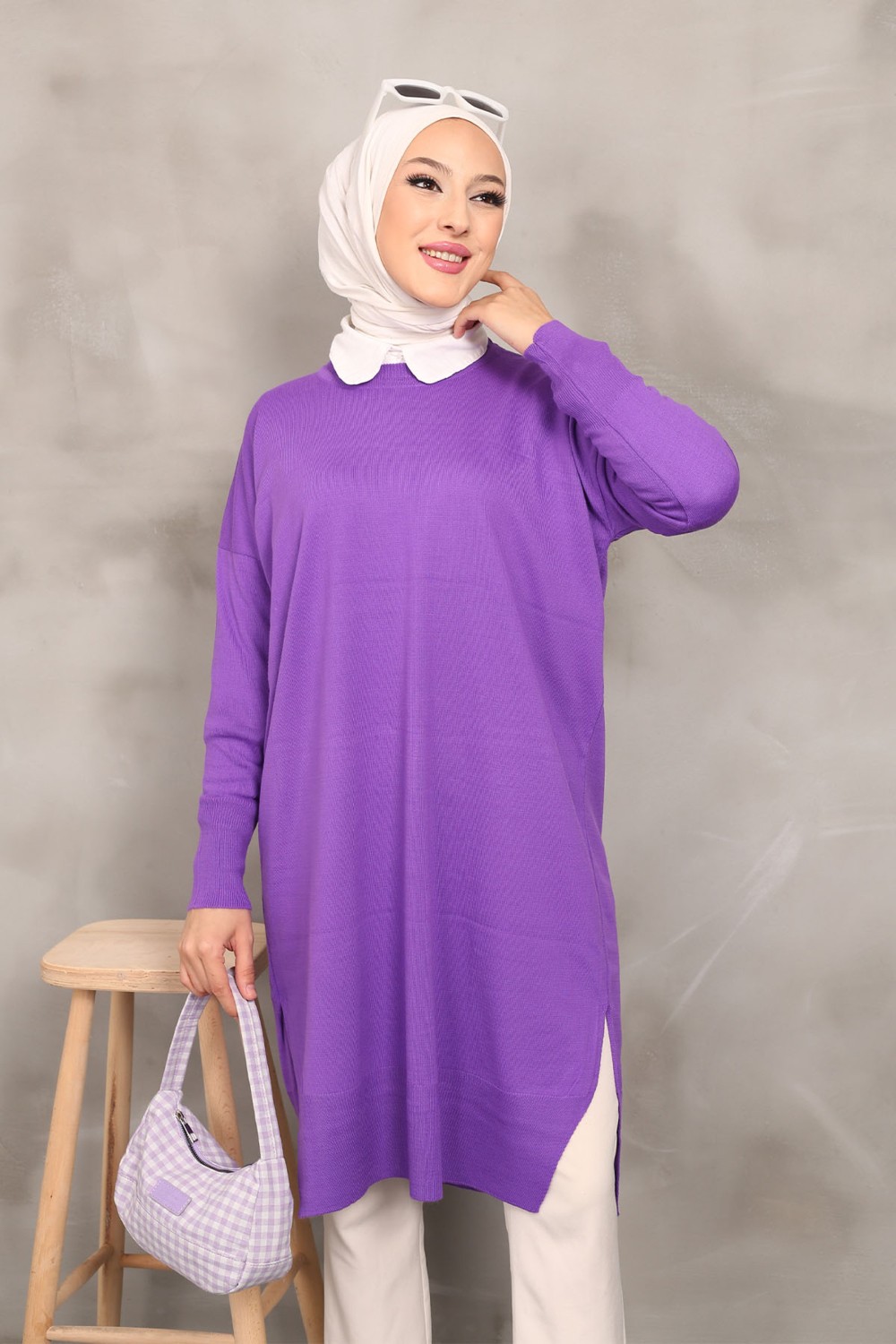 İmaj Butik Vizon Bisiklet Yaka Merserize Salaş Triko Tunik