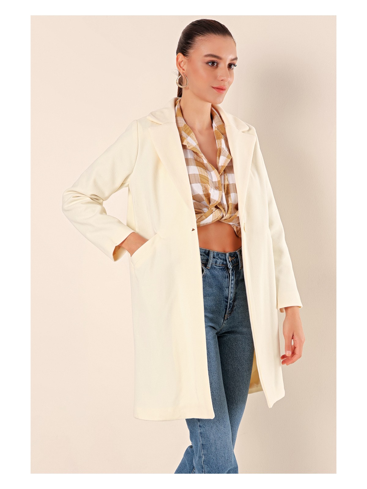 Bigdart Kadın Uzun Kaşe Kaban – %100 Polyester, Düz Desen, Şık ve Rahat Kışlık Dış Giyim Modeli - Görsel 5