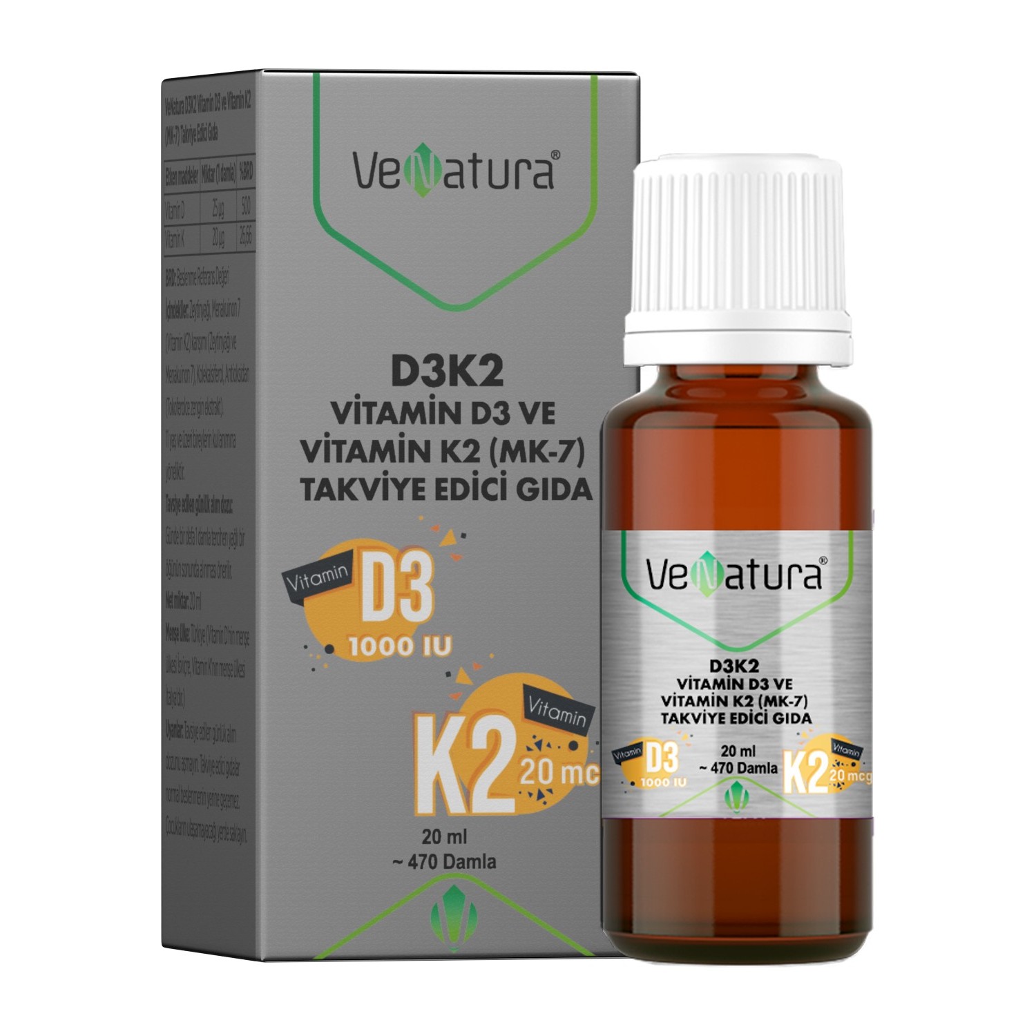 VeNatura D3K2 Vitamin D3 Ve Vitamin K2 Damla Takviye Edici Fiyatı