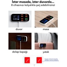 Spovan Impro LED Ekranlı 8 Port USB Type C Apple Samsung Uyumlu Şarj Istasyonu Cihazı