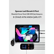 Spovan Impro LED Ekranlı 8 Port USB Type C Apple Samsung Uyumlu Şarj Istasyonu Cihazı