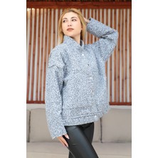 Zirve Kadın Gri Çıtçıtlı Oversize Buklet Ceket