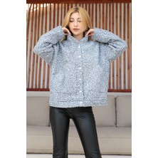 Zirve Kadın Gri Çıtçıtlı Oversize Buklet Ceket