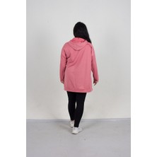 Truva Xxl Büyük Beden  Taş Detaylı Kapşonlu Tunik  Sweat Pembe