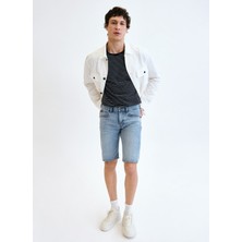 Denim Trip Açık Indigo Erkek Denim Şort DTE352_STRAIGHT Fit Normal Bel Açık