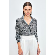 Sateen Desenli Düz Gömlek - Siyah
