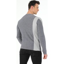 SiFu Tekstil Kol Beden Parçalı Fitil Desen Sıfır Yaka Slim Fit Spor Triko Kazak