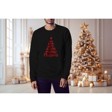 Prospettiva Erkek Siyah Oversize Kalın İçi Polarlı Kırmızı We Wısh You A Merry Chrıstmas Yazılı Sweatshirt