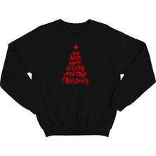 Prospettiva Erkek Siyah Oversize Kalın İçi Polarlı Kırmızı We Wısh You A Merry Chrıstmas Yazılı Sweatshirt