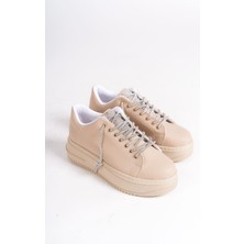 Mevese DELLA Bağcıklı Ortopedik Taban Taşlı Kadın Sneaker Ayakkabı TT Ten