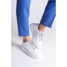 DELLA Bağcıklı Ortopedik Taban Taşlı Kadın Sneaker Ayakkabı BT Beyaz