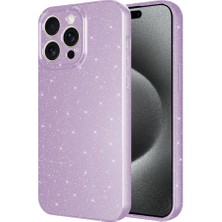 Case 4u Apple iPhone 15 Pro Kılıf Kamera Korumalı Simli Lüks Koton Kapak Lila