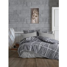 Garden Room Pamuklu - Lastikli Çarşaflı Nevresim Takımı Tek Kişilik Ekose - Gri
