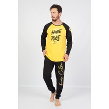Espuar Erkek My Home My Rules Yazılı Uzun Kollu Pijama Takımı