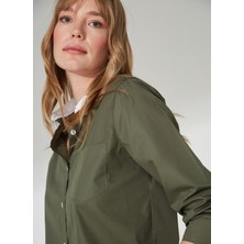 Marie Marot Normal Klasik Yaka Düz Haki Kadın Gömlek Amy