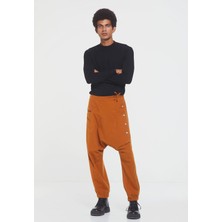 Düğme Detaylı Modern Erkek Şalvar Turuncu