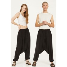 Bohem Beli Lastikli Otantik Şalvar Pantolon Siyah