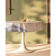 Madame Coco Agnes Pvc Masa Örtüsü - Beyaz/Mavi - 140 cm