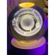 Knittingtr Dekoratif Hediyelik Gezegen Tasarımlı Ahşap Altlıklı Işıklı Büyük Boy Cam Küre