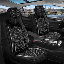 Asya bmw 5 Serisi 524 Uyumlu Lüks Yarı Deri Oto Koltuk Kılıfı Ön-Arka Set Max Seri Siyah-Beyaz
