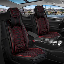 Asya Audi E-Tron  Uyumlu Lüks Yarı Deri Oto Koltuk Kılıfı Ön-Arka Set Max Seri Siyah-Kırmızı