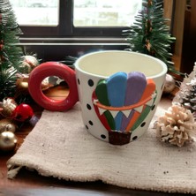 Lilies Atelier Ponsetya Ceramic & Lilies Atelier Renkli Balon Desen Puantiyeli El Yapımı Mug Kupa 375 ml
