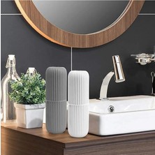 Pharma Acqua 2' Li Beyaz - Gri Seyahat Tipi Aksesuar Taşıma Kabı Gözlük Diş Macunu Makyaj Fırçası Saklama Kutusu