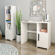 BMdekor Çalışma Masası ve Kitaplık Set Kutay Beyaz