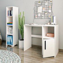 BMdekor Çalışma Masası ve Kitaplık Set Kutay Beyaz