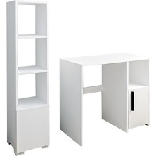BMdekor Çalışma Masası ve Kitaplık Set Kutay Beyaz