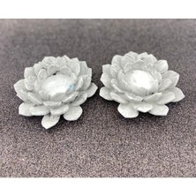 Mor Villa 2'li Dekoratif Tealight Lotus Çiçeği Beton Mumluk