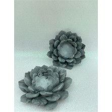 Mor Villa 2'li Dekoratif Tealight Lotus Çiçeği Beton Mumluk