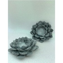 Mor Villa 2'li Dekoratif Tealight Lotus Çiçeği Beton Mumluk