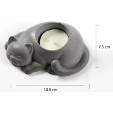 Beton - Dekoratif Kedi Tealight Mumluk - Mum Hediyeli - Naturel