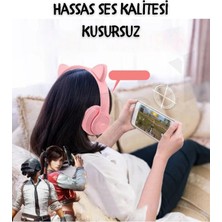 Bakeey Çocuk Kulaklık Kedi Kulak Mikronlu Hafıza Kartı LED Işıklı Aux Kedili Kablosuz Bluetooth Kulaklık