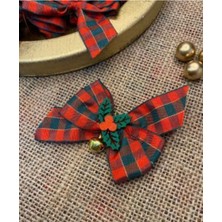 Motif Aksesuar 10LU Ekose Desenli Çan ve Kokina Detaylı Fiyonk Yılbaşı Çam Ağacı Süsü Yeni Yıl Christmas